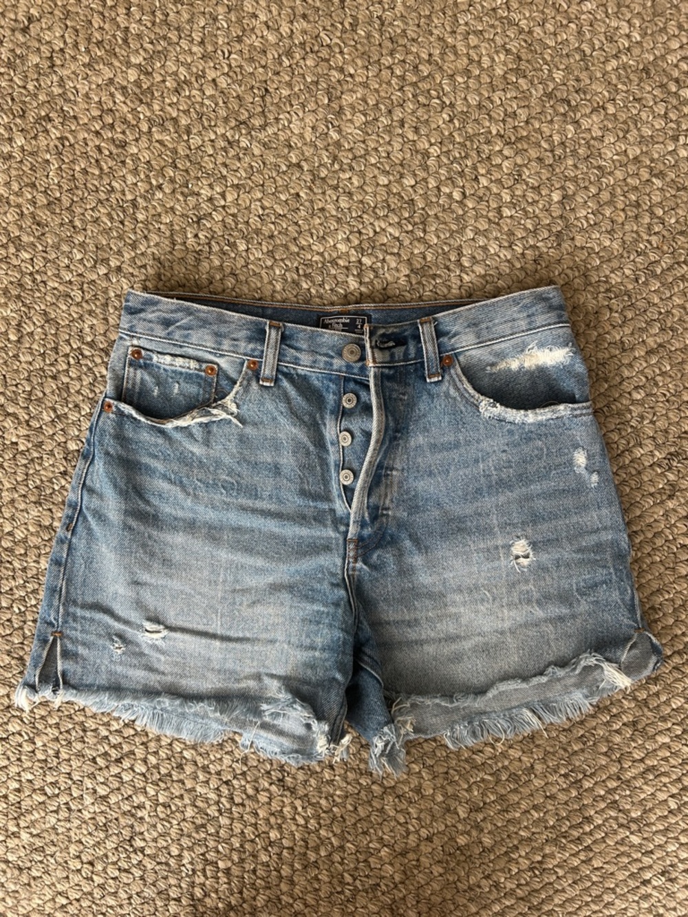 Abercrombie & Fitch Medium Wash Distressed Jean Shorts High Rise Size 27 4